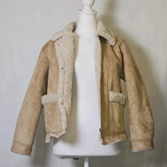 Zara Girls Faux Suede Sherpa Lined Coat SZ 13-14 - Picture 7 of 12